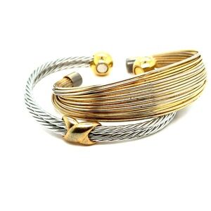Two-Tone Gold and Silver Cable Cuff Bracelet (c1)